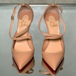 Christian Louboutin Nude Patent Leather Pointed Ankle-Strap Pumps